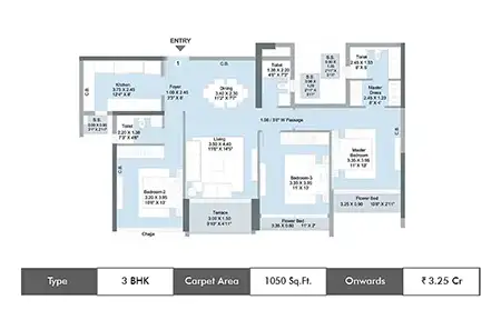 3 BHK-1050 SqFt